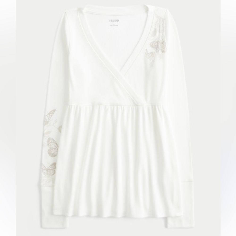 Hollister Easy Long-Sleeve Butterfly Pattern Babydoll Top